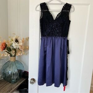 Dessy Collection After Six Amethyst Purple Black Lace Cocktail V Neck Dress NWT